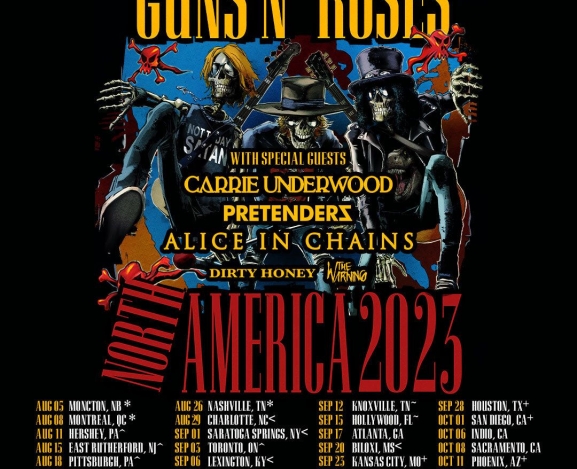 GUNS N’ ROSES ANNOUNCE CARRIE UNDERWOOD, THE PRETENDERS, ALICE IN CHAINS, THE WARNING, AND DIRTY HONEY WILL SUPPORT 2023 WORLD TOUR ON SELECT DATES